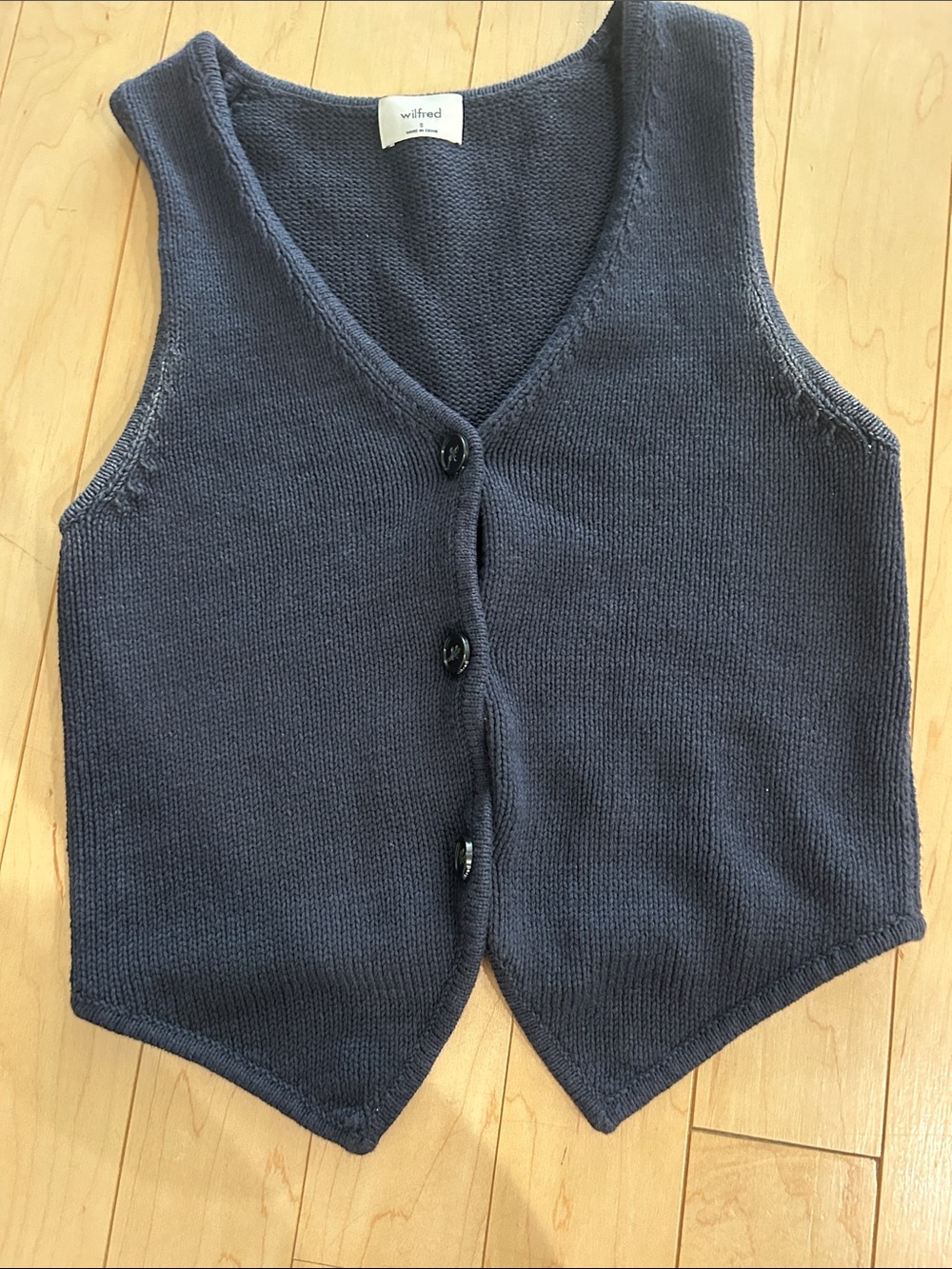 Wilfred Signet Vest Dark Navy V-Neck Button Front Knit Vest